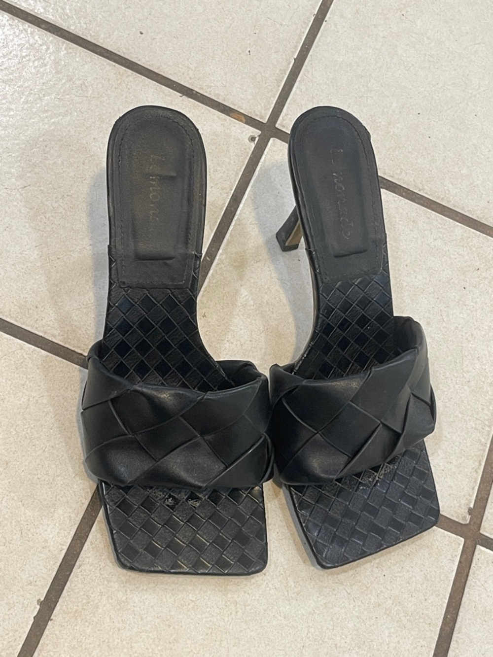Black Woven Leather High Heel Mules - Women